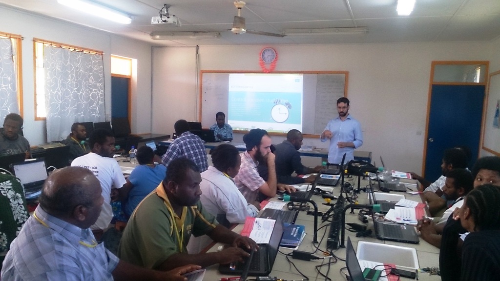 Trainer Ghislain Hachey and participants during one of the sessions.