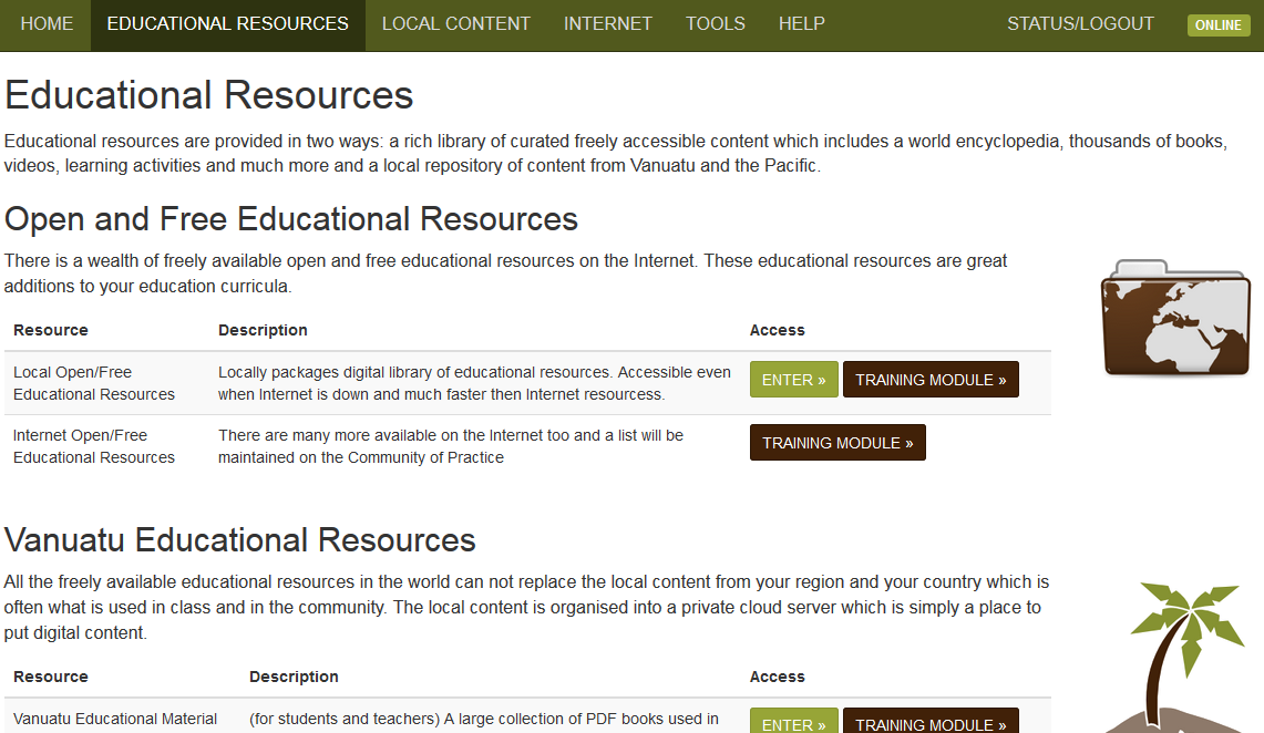 The user interface of the local portal (gateway server)