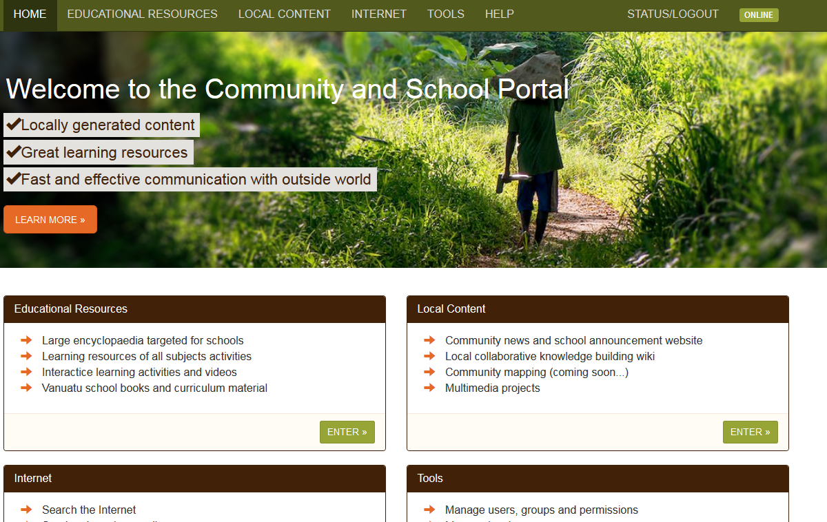 The user interface of the local portal (gateway server)