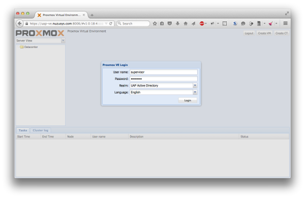 Login Proxmox Web UI