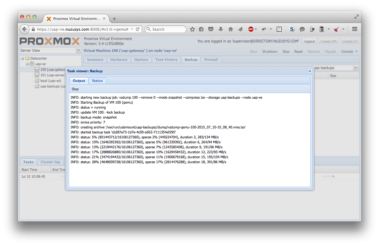 Proxmox Virtual Machine backup processing