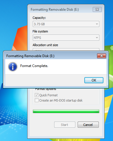 Formating external hard disk as NTFS with label complete