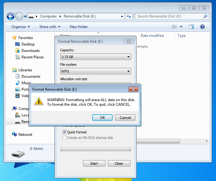 Formating external hard disk as NTFS with label warning