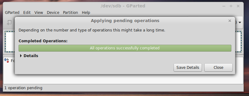 Partitioning formatting complete