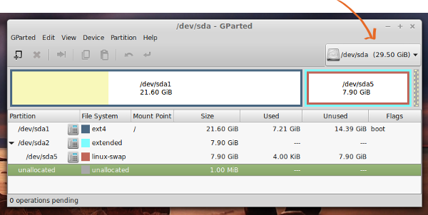 Gparted partitioning sda default opening figure
