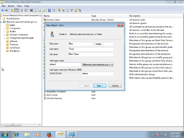 Windows 7 RSAT creating new user details