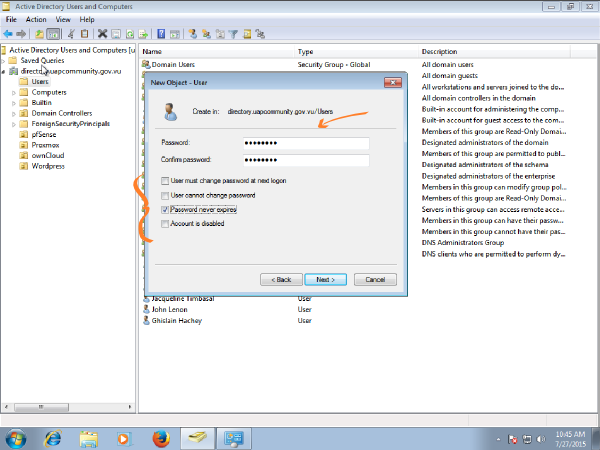 Windows 7 RSAT creating new user password
