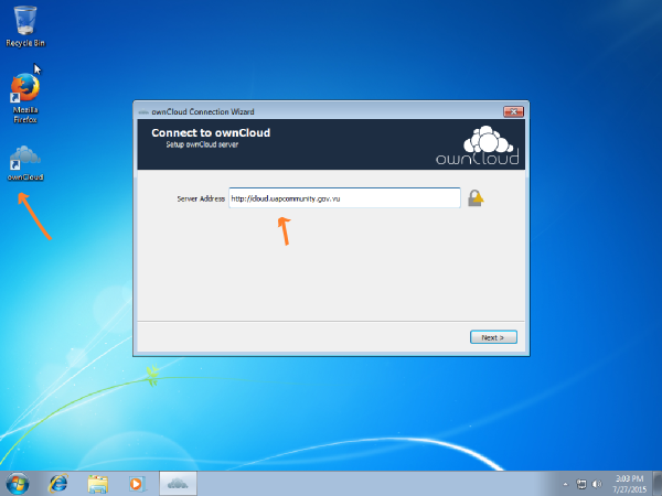 Windows 7 connecting to ownCloud server