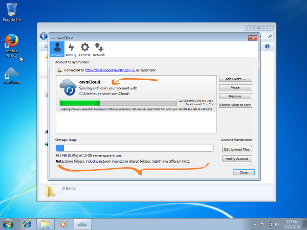 Windows 7 connecting to ownCloud status