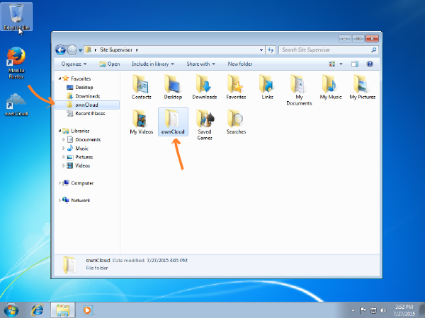 Windows 7 connecting to ownCloud synced folder