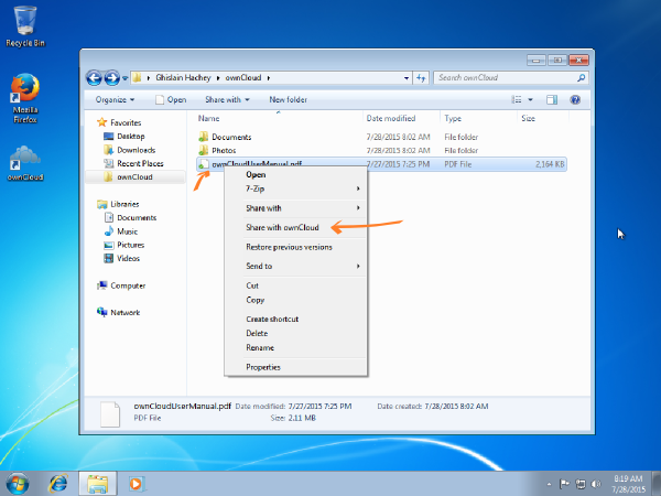 Windows 7 sharing an ownCloud synced file