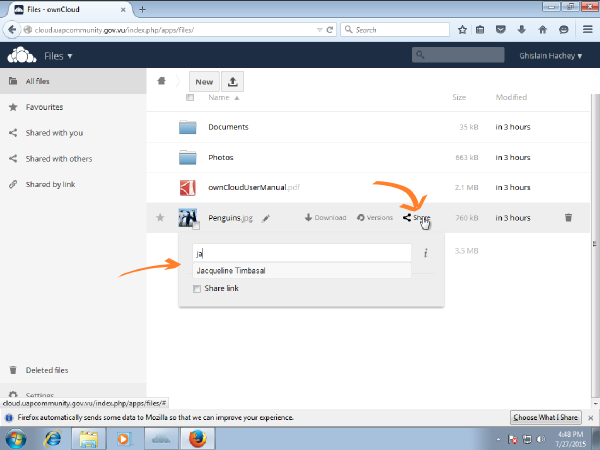 ownCloud browser share file